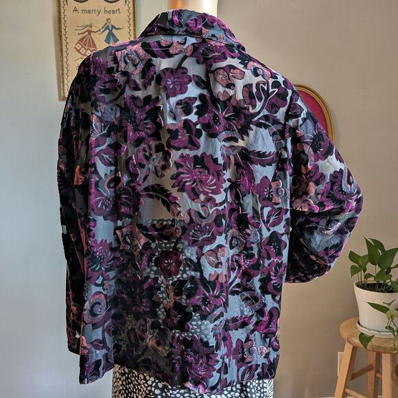 NWT Liz Claiborne Blouse Floral Velvet Burnout Whimsigoth Plus Size 1XP - Picture 4 of 10